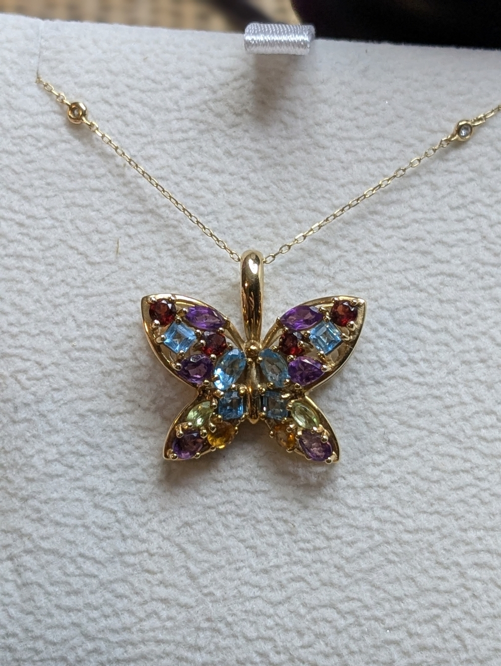 10k Gold Fancy Butterfly Multi-Gem Pendant Necklace